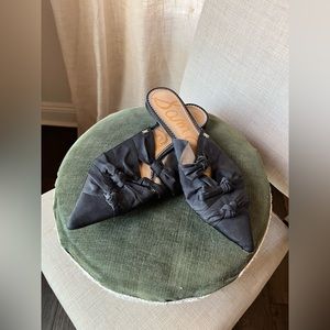 Sam Edelman Shanti Fabric knotted Pointed Toe Black Slip on Flats Mules